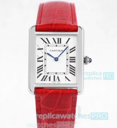AF Factory Copy Cartier Tank Solo White Dial Red Crocodile Strap Watch